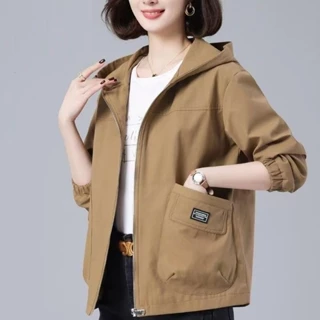 Mother jacket women spring autumn new style size large loose casual all-match hoodie jacket middle-aged elderly short windbreake