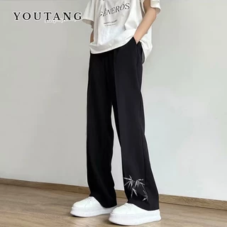 Youtang Quần Tây Dài Ống Rộng Dáng Suông Bằng Lụa Băng Phong Cách Trung Hoa Giản Dị Chất Lượng Cao Hợp Thời Trang Cho Nam