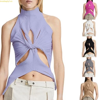 Áo Croptop Dệt Kim Hai Dây Ôm Dáng Thiết Kế Khoét Lỗ Gợi Cảm Cho Nữ