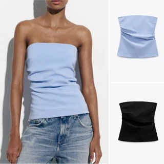 Zara 23 Mùa Hè Phong Cách Mới Hot Girl Phong Cách Cổ Thẳng Ống Top Off-the-Shoulder Xếp Ly Thiết Kế Thời Trang Phù Hợp Với3067089