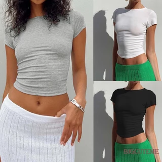 Áo Thun Crop Top Tay Ngắn Màu Sắc Thời Trang Mùa Hè Cho Nữ