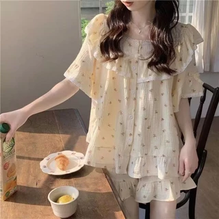 Bộ Đồ Ngủ Hai Mảnh Áo Cardigan Phối Quần Short Đơn Giản Dễ Thương Phong Cách Nhật Hàn Thời Trang Mùa Hè Cho Bạn Gái