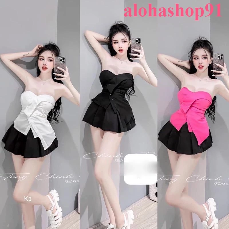 Áo ống cúp ngực chéo tà về 3 màu , Áo ống peplum bí xoè, áo nữ kiểu cúp ngực 2 lớp mặc hè 🎶🎶🎶🎶ly alohashop91