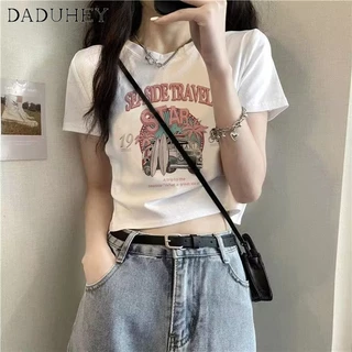 Áo thun DADUHEY size lớn ôm vừa vặn tay ngắn in hình hoạt hình thời trang cao cấp đường phố kiểu Mỹ