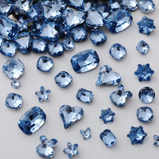 Làm móng tay trang sức kim cương màu xanh nhạt mẹo bottom alien diamond ultra-shining heart fertilizer ice flower princess square nail trang trí