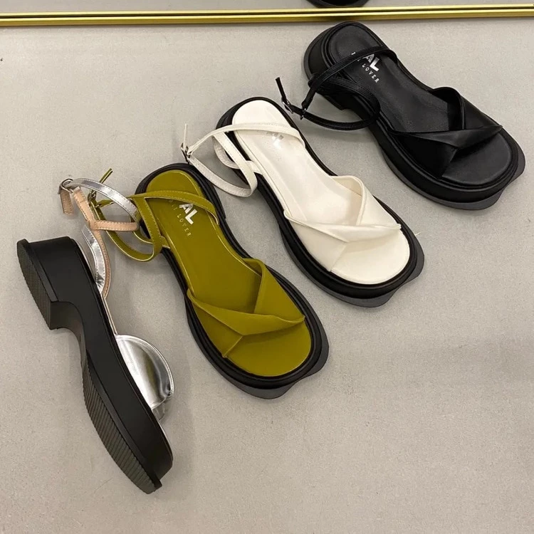 [SD-0332] Giày Sandal Bánh mì  2023 Thời Trang Nữ Dây Võ Sĩ Giác Đấu Giày Đế Xuồng  3cm