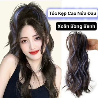 Tóc Giả Kẹp Cao Nửa Đầu Xoăn Light Xanh Cá Tính Phong Cách Hàn Quốc Qiqishop