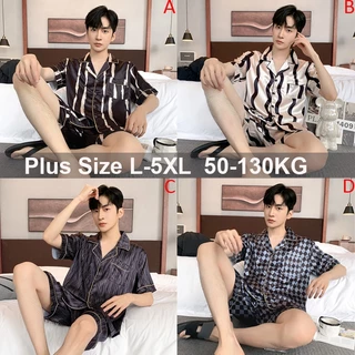 Thanh toán khi nhận hàng Bộ Đồ Ngủ Bằng Lụa Satin Tay Ngắn Plus Size L-5XL Phong Cách Hàn Quốc Cho Nam [luyoo28]