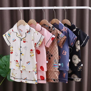 Bộ đồ ngủ ngắn tay bé gái 3-14 tuổi Bộ đồ ngủ trẻ em hoạt hình Loungewear Trẻ em Bộ đồ ngủ mùa hè