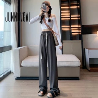 Junnovgal women 2023 thời trang mới màu trắng chân rộng thắt lưng cao quần dệt kim thường