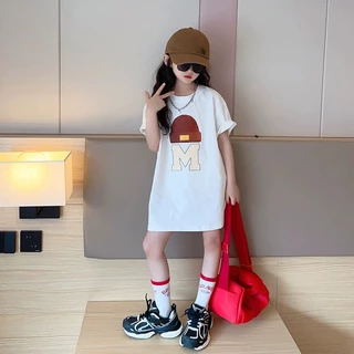 Mới 100% Cotton trẻ em áo thun lỏng tay ngắn trẻ em Oversize Boy Mid áo dài