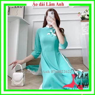 Áo dài truyền thống 4 tà thiết kế đính hoa chất lụa Chiffon, Áo dài 4 tà co giãn nhẹ thấm hút mồ hôi tốt