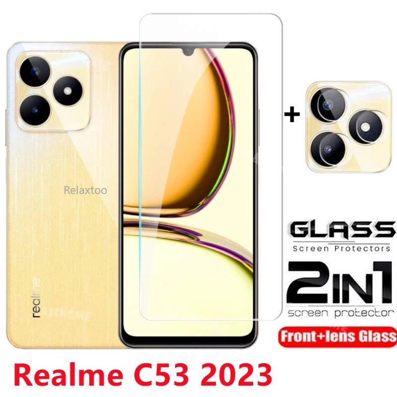 Kính cường lực trong suốt toàn bộ 2in1 cho Realme Note 50 C53 C63 C51 Note50 RealmeC63 RealmeC53 RealmeC51 NFC 4G 5G Mặt sau kính Camera bảo vệ màn hình ống kính phim Kính cường lực