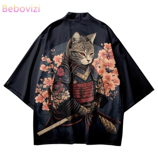 Áo Khoác Kimono In Họa Tiết Mèo Samurai Nhật Bản Thời Trang Mùa Hè Cho Nam Và Nữ