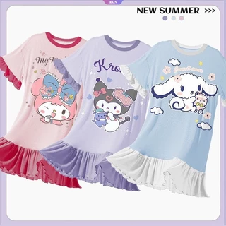 Sanrio Đầm Ngủ Ngắn Tay Dáng Rộng Họa Tiết Cinnamoroll My Melody Kuromi Dễ Thương Mùa Hè Cho Bé Gái [RAIN]