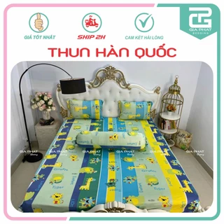 Bộ ga Thun Lạnh Hàn Quốc 4 món họa tiết hoạt hình (1 ga bọc + 2 vỏ gối nằm + 1 vỏ gối ôm)