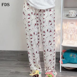 Quần pyjama mặc nhà FDS dáng rộng họa tiết hello kitty hoạt hình dễ thương thời trang xuân thu cho nữ