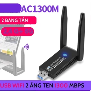 USB Thu WiFi 1300 mbps 2 râu nâng cấp WiFi lên 5G + 2,4g cho pc laptop hút wifi mạnh, kích wifi thu tốt hơn