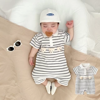 Áo Liền Quần Bằng Cotton Tay Ngắn Họa Tiết Ba Chú Gấu Nhỏ Phong Cách Hàn Quốc Thời Trang Mùa Hè Mới Dành Cho Bé Trai Gái 0 -