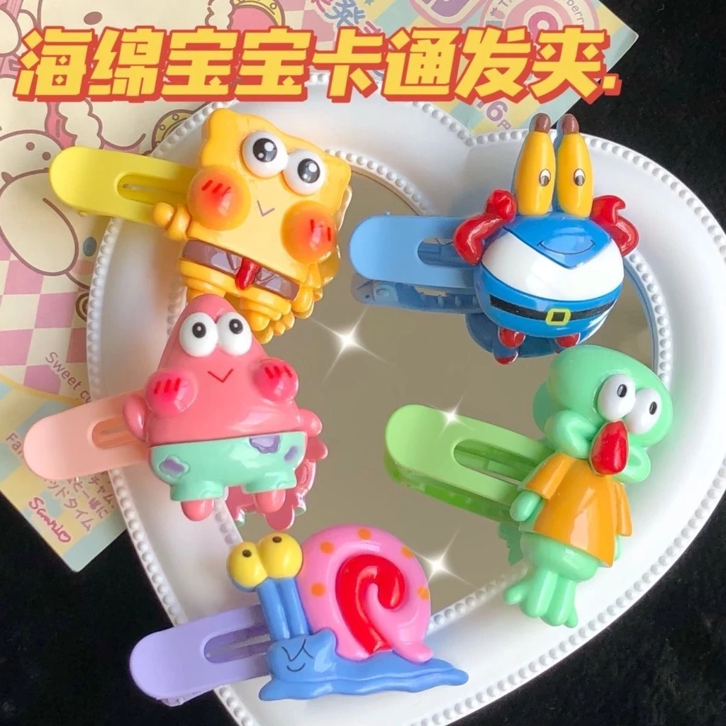 Kẹp Tóc Hình Vuông Cỡ Lớn Họa Tiết Hoạt Hình SpongeBob Dễ Thương Cho Bạn Gái