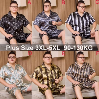 Bộ Đồ Ngủ Bằng Lụa Satin Tay Ngắn Dáng Rộng Thời Trang Hàn Quốc Cho Nam Size 3XL-5XL luyoo28