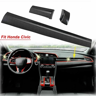 Bộ 3 Miếng Dán Trang Trí Bảng Điều Khiển Xe Hơi Honda Civic 10th Gen 2016-2021 Bằng Sợi Carbon