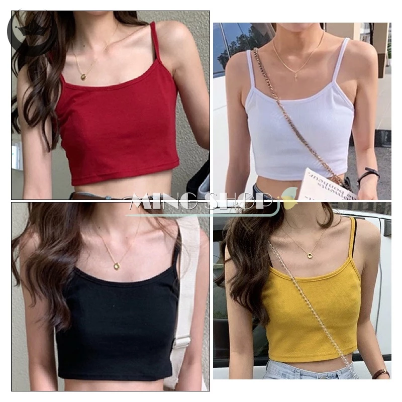 Áo Croptop Hai Dây Màu Trơn Gợi Cảm Cho Nữ