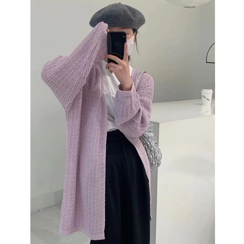 SUXI Áo Khoác Cardigan Dệt Kim Dáng Dài Màu Trơn Thời Trang Cho Nữ