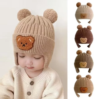 Mới mũ gấu dễ thương cho bé mùa đông mùa thu ấm áp dệt kim beanies trẻ mới biết đi enfant boy girl mũ bonnet mũ bảo vệ tai 8 tháng-5 tuổi