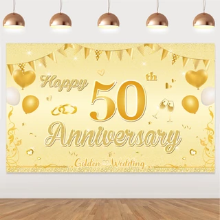 Chúc mừng kỷ niệm 50 năm biểu ngữ phông nền vàng chúc mừng kỷ niệm 50 năm đồ dùng tiệc trang trí biểu ngữ tiệc chụp ảnh nền 50 năm đồ dùng tiệc sinh nhật
