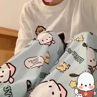 Sanrios pochacco phim hoạt hình in trang chủ quần pyjama harajuku thời trang dạo phố quần người phụ nữ quần ống rộng