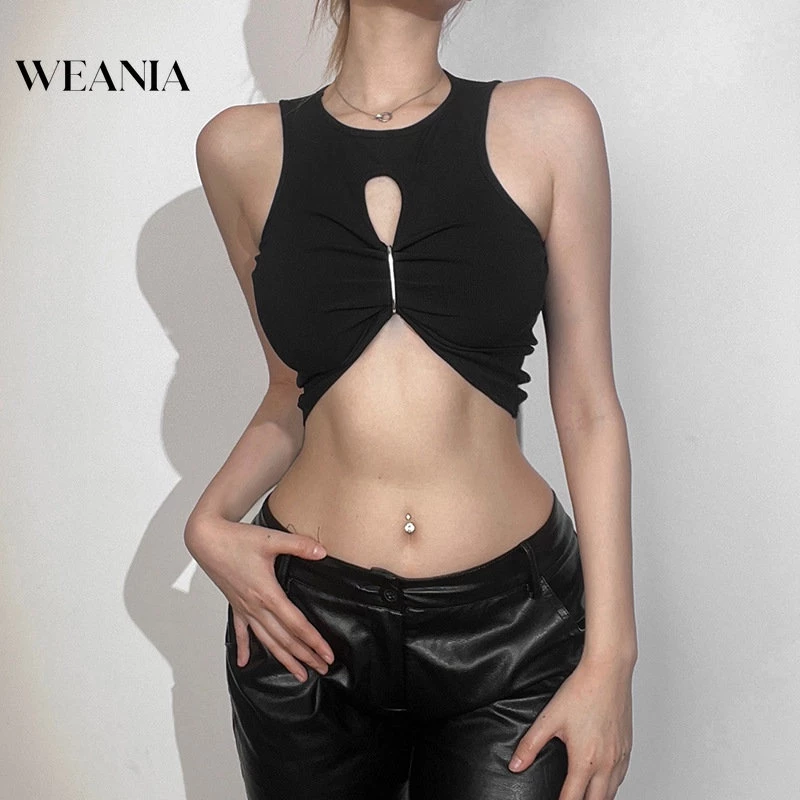 Áo croptop WEANIA cổ tròn khoét lỗ thời trang mùa hè cho nữ