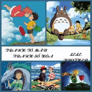 Tranh Số Hóa Gấu Ponyo-Sousuke-Anime CÓ KHUNG VÀ DỤNG CỤ VẼ, tranh tô màu theo số