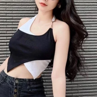 Áo yếm croptop choàng cổ tà xẻ cá tính vải contton