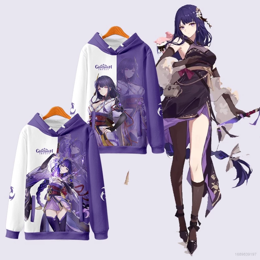 Ellen Genshin Va Chạm Áo Hoodie Dài Tay In Hình Anime Raiden Ei Cỡ Lớn Cho Nam Nữ