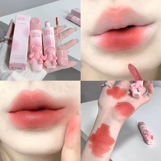 6 màu matte lip gloss không thấm nước lasting cute bear red velvet liquid lip gloss non-stick cup lip tint mud makeup cosmetics