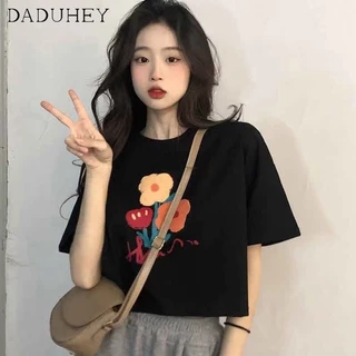 Áo thun croptop DADUHEY tay ngắn in họa tiết hoạt hình thời trang đường phố Mỹ mới