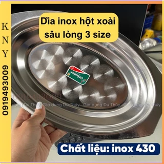 Dĩa inox hột xoài sâu lòng 3 size lựa chọn phù hợp làm dĩa bò né, dĩa hấp cá dùng được các loại bếp, đĩa inox  KNY SHOP