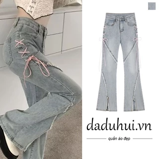 Daduhui New American Ins Retro Washed Jeans WOMEN'S Niche High Waist Micro Flared Pants Large Size Trousers
