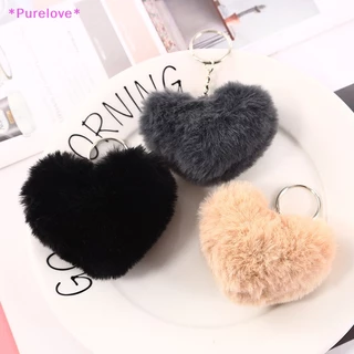 Móc khóa QrhYK pom pom trái tim 8cm lông thỏ mềm mại xinh xắn mới