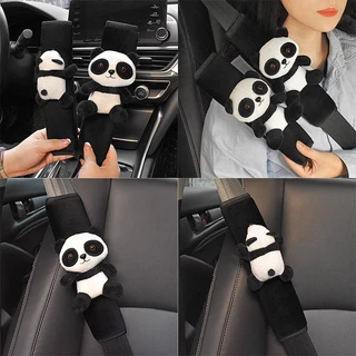Car Safety Belt Shoulder Pad Cover Cute Panda Doll Safty Belt Cover Decoration Set Soft Lengthened Couple Ornament Cute Panda  car interior decoration