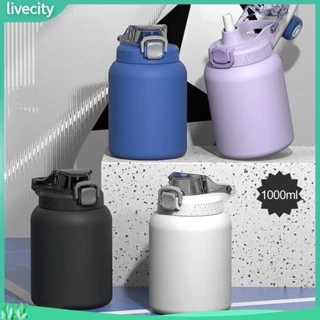 <livecity> Cốc giữ nhiệt 1000ml có tay cầm chống rò rỉ bình nước chân không bụng lớn bằng thép không gỉ cho cuộc sống hàng ngày