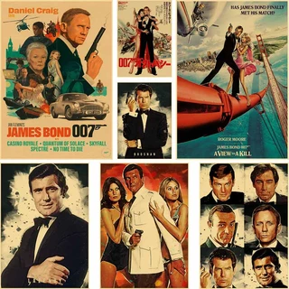 Tranh Treo Tường Trang Trí Phòng Khách Quán Cà Phê / Bar Kích Thước 42X30CM In Hình James Bond Kiểu Cổ Điển