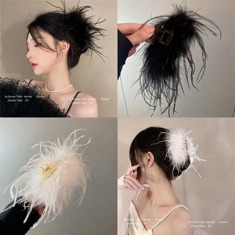 Netizen Kẹp Tóc Dạng Cá Mập Netizen Super Immortal Hepburn Wind Ostrich Lông Vũ Đà Điểu