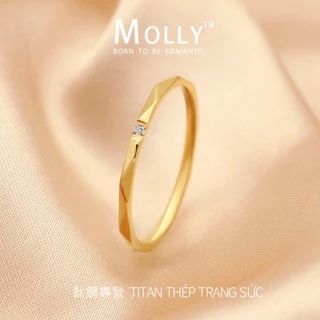 Nhẫn Thép Titan Mạ Vàng 18K Đính Kim Cương Không Phai Thời Trang Hàn Quốc Chất Lượng Cao