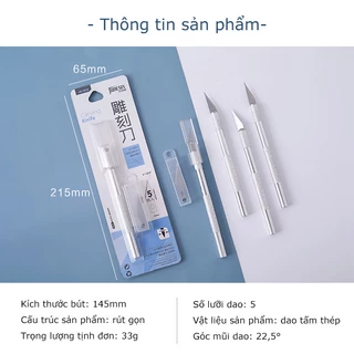 Dao điêu khắc,dao trổ cán bạc(kèm 5 lưỡi dự phòng) GARIN