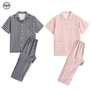 Phong Cách Nhật Bản muji Phong Cách / Áo Ngắn Tay / Quần Dài Hai Lớp Bằng cotton / Đồ Ngủ Dành Cho Cặp Đôi / Giản Dị