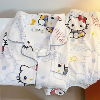 Bộ đồ ngủ FDS ngắn tay họa tiết Hello Kitty thời trang mùa hè dễ thương cho nữ