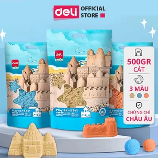 Cát Động Lực 500gr Deli - Cát Vi Sinh Đồ Chơi Cho Bé, Dễ Tạo Hình An Toàn, Không Dính Tay - Xanh Dương, Đỏ, Vàng