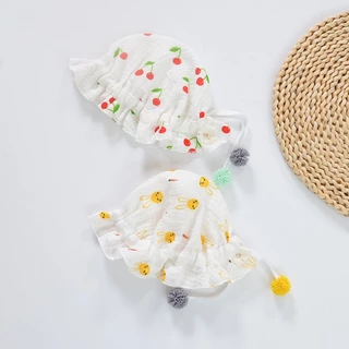 Nón Tai Bèo Vải Cotton Mỏng Thoáng Khí In Họa Tiết Trái Cây Dễ Thương Cho Bé Gái